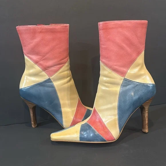 Vintage Diba “Martina” Patchwork Leather Boots Women’s Size 10 |  Pointed Toe - Picture 5 of 11